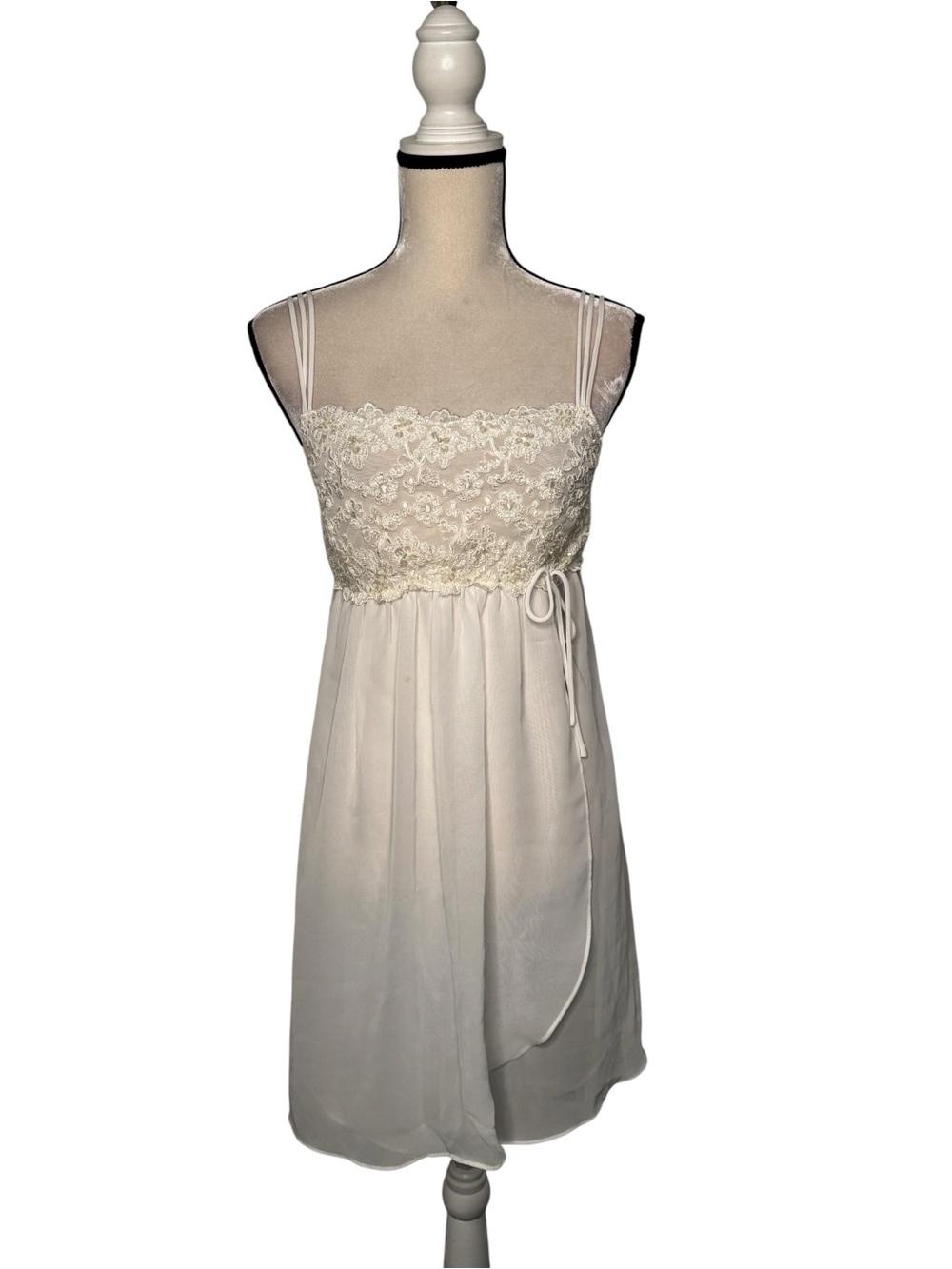 Belle Nuit Intimates White Beaded Babydoll Slip Dress Size M